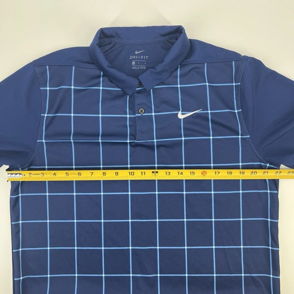 NIKE Dri-Fit Polo Shirt Men's Size L Large Blue Windowpane Performance